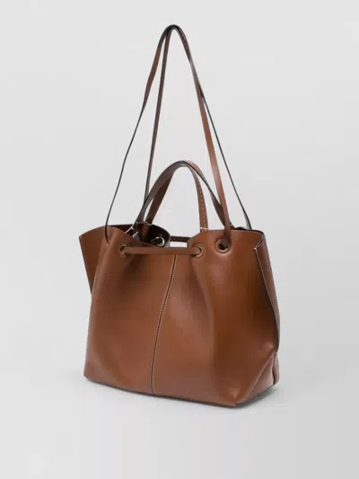 Max Mara Contrast-stitching Tote Bag In Brown