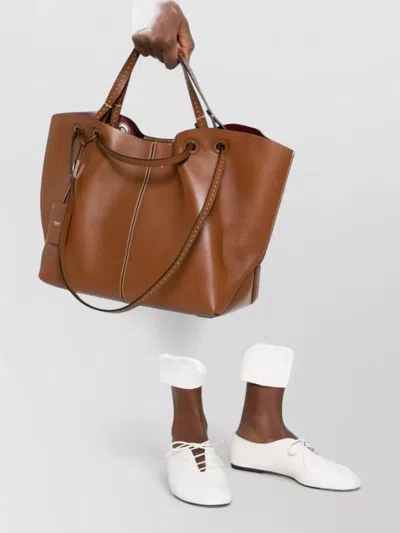 Max Mara Contrast-stitching Tote Bag In Brown