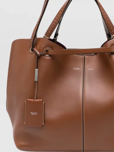 Max Mara Contrast-stitching Tote Bag In Brown