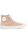 CHLOÉ Leather-trimmed suede high-top sneakers