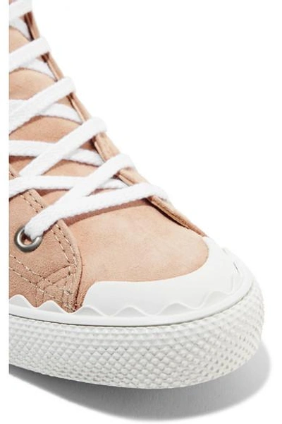 Shop Chloé Leather-trimmed Suede High-top Sneakers