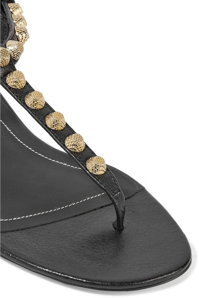 Shop Balenciaga Studded Glossed Textured-leather Sandals