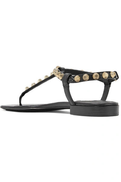 Shop Balenciaga Studded Glossed Textured-leather Sandals