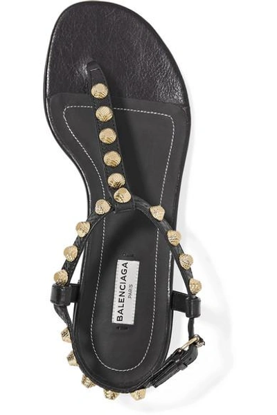 Shop Balenciaga Studded Glossed Textured-leather Sandals