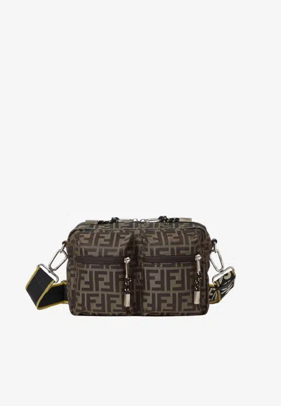 Fendi Mini Camera Case In Superlight Ff Zucca Technical Fabric With Adjustable Strap In Black