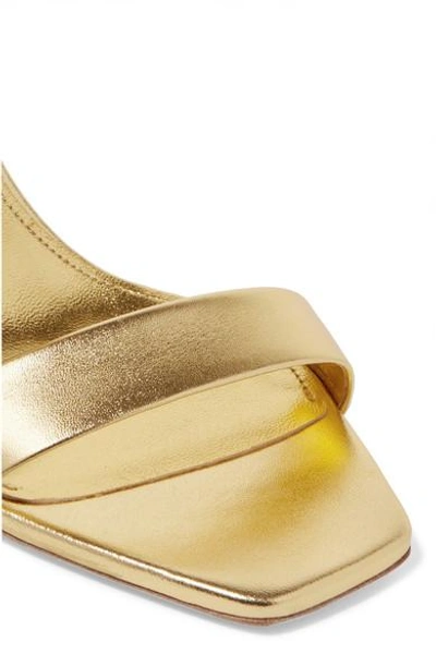 Shop Saint Laurent Amber Metallic Leather Sandals