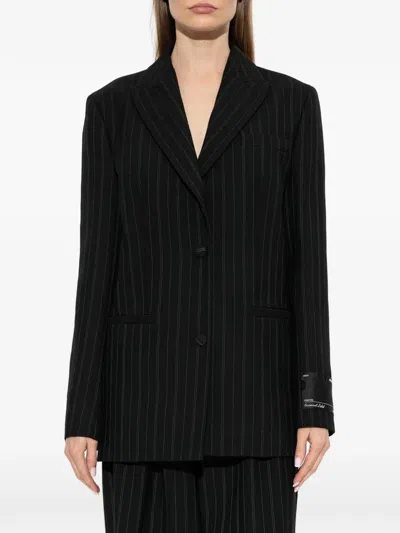 Off-white Pinstripe-pattern Blazer In Transparent