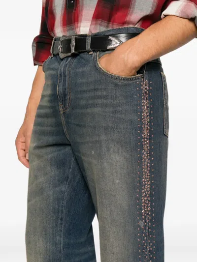 Amiri Stud-embellished Flared Jeans In Blue
