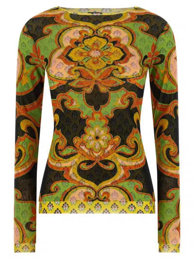 Etro Baroque Patterned Mesh Sweater In Multi