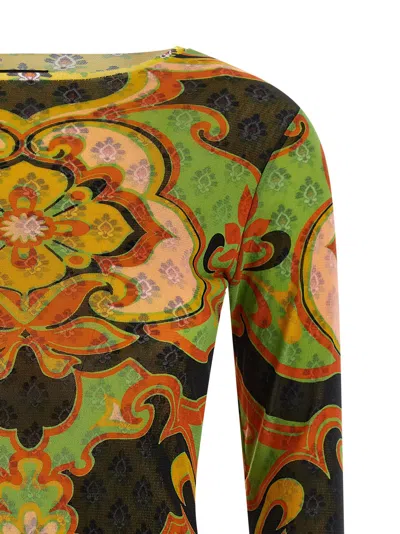 Etro Baroque Patterned Mesh Sweater In Multi