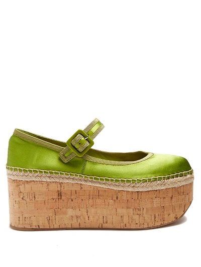 Miu Miu Mary-jane Satin Flatform Pumps In Green