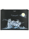 SAINT LAURENT wolf print clutch,CALFLEATHER100%