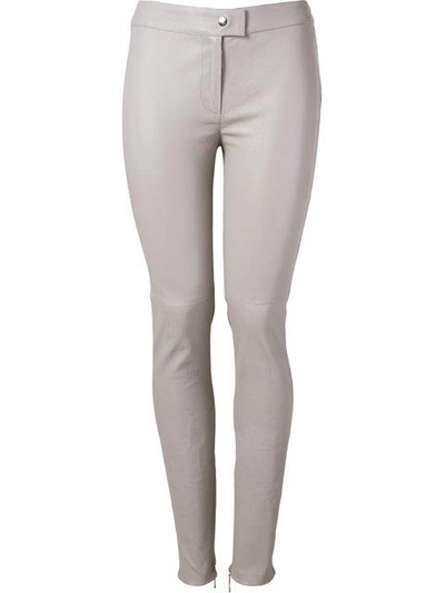 Shop Martha Medeiros Leather Skinny Trousers In Grey