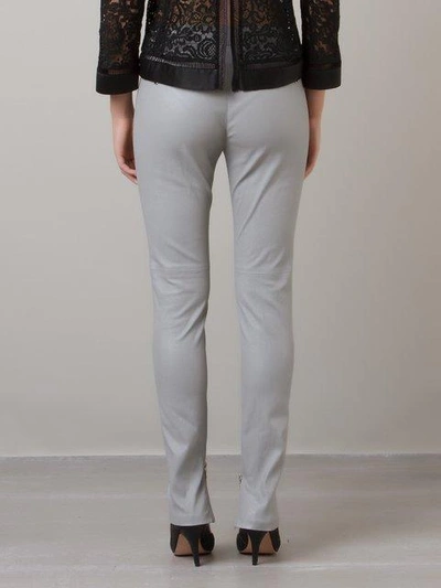 Shop Martha Medeiros Leather Skinny Trousers In Grey