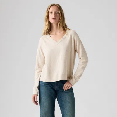 Levi's Supersoft V-neck Pullover Sweater In White
