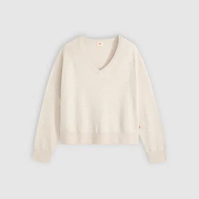Levi's Supersoft V-neck Pullover Sweater In White