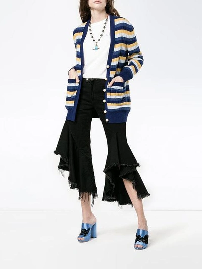 Shop Gucci Stripe Ribbed Cardigan - Blue