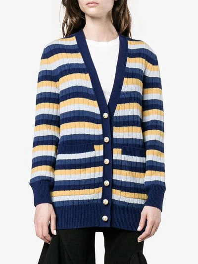 Shop Gucci Stripe Ribbed Cardigan - Blue