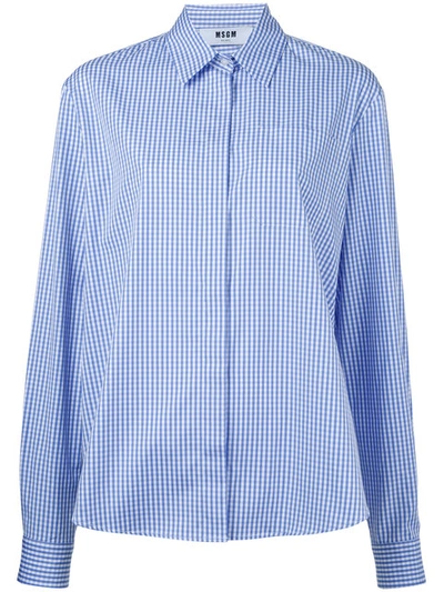 Msgm Gingham Check Shirt In Blue