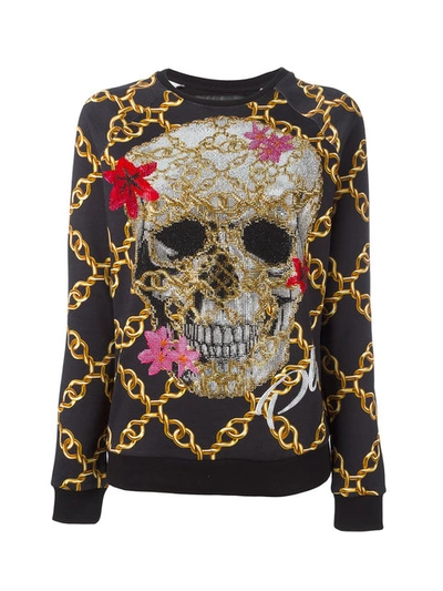 Philipp Plein Embellished Skull Print Jumper - Black
