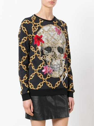 Shop Philipp Plein Embellished Skull Print Jumper - Black