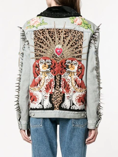 Shop Gucci King Charles Spaniel Studded Denim Jacket - Blue