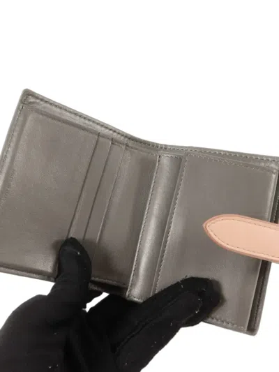 Pre-owned Celine Small Strap Leather Wallet In Grey