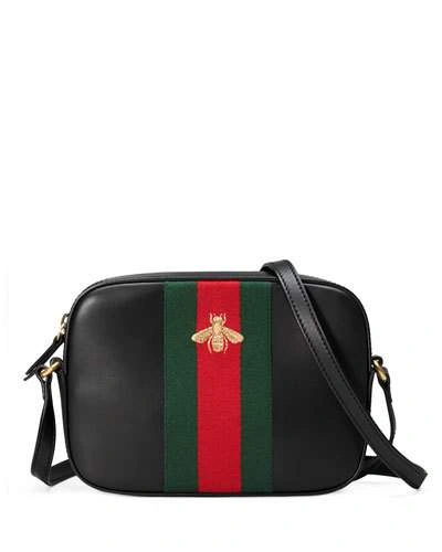 Gucci Leather Shoulder Bag, Black/red/green, 6495 Hibis