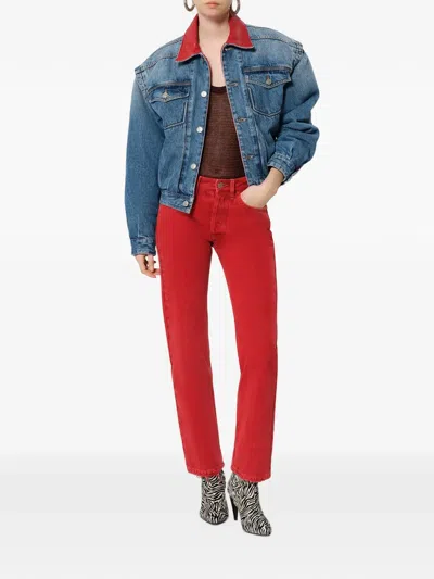 Isabel Marant Devyn Denim Jacket With Leather Collar In Multi