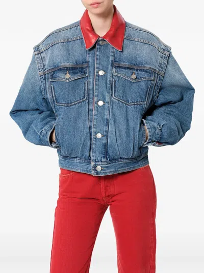 Isabel Marant Devyn Denim Jacket With Leather Collar In Multi