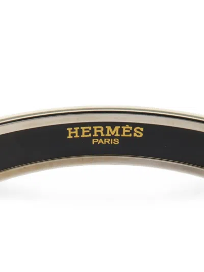 Pre-owned Hermes Pm Caleche Enamel Bangle In Silver