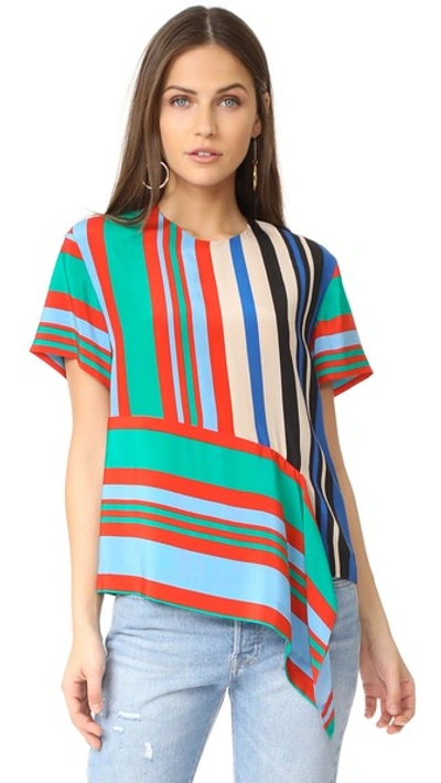 Diane Von Furstenberg Polka-dot Silk Asymmetric T-shirt, Multicolor In Borel Stripe