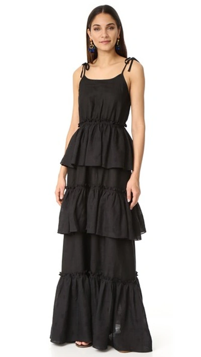 Rachel Antonoff Valentine Tiered Ruffle Maxi Dress In Black