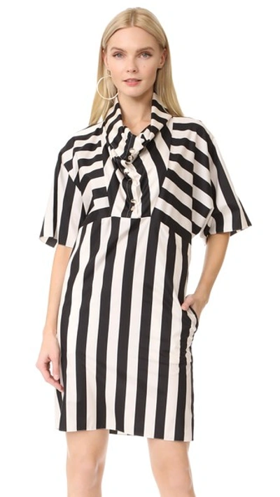 Shop Nina Ricci Striped Cowl Neck Dress In Ecru/black