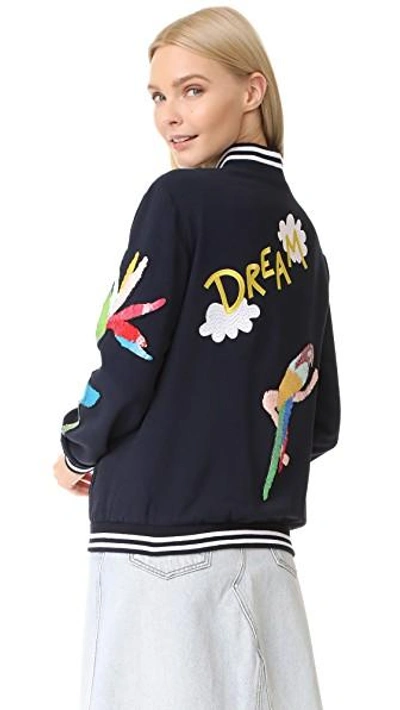 Shop Mira Mikati Embroidered Bomber Jacket In Navy