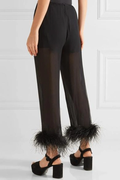 Prada Sheer Effect Trousers With Ostrich Feather Cuffed Ankles In Eero |  ModeSens