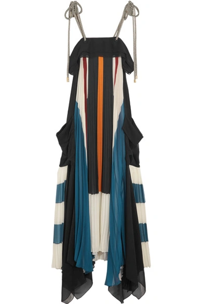 Chloé Asymmetric Block-color Plissé-georgette Gown In Multi
