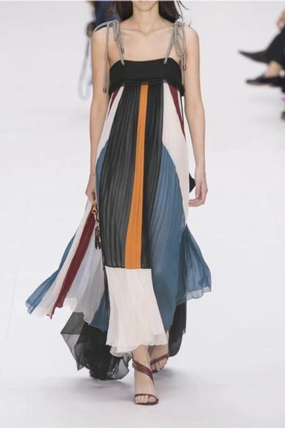 Shop Chloé Asymmetric Block-color Plissé-georgette Gown