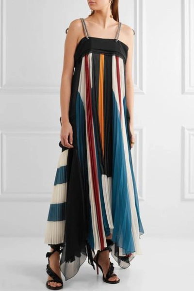 Shop Chloé Asymmetric Block-color Plissé-georgette Gown