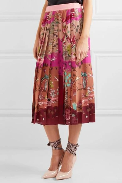 Shop Valentino Pleated Printed Silk Crepe De Chine Midi Skirt