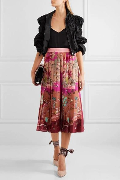 Shop Valentino Pleated Printed Silk Crepe De Chine Midi Skirt