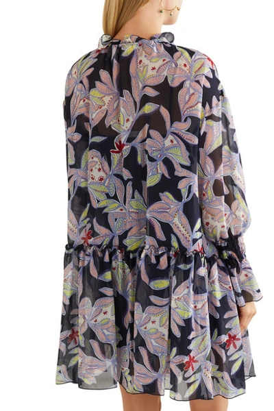 Shop See By Chloé Ruffled Floral-print Silk-crepe Dress