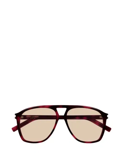 Saint Laurent Tortoiseshell Sl 596 Dune Rectangular Sunglasses In Brown