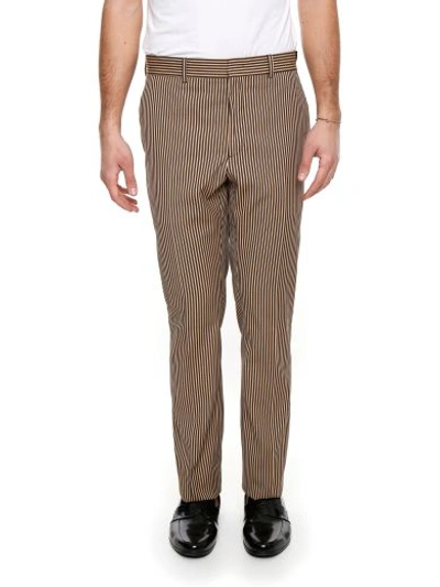 Fendi Striped Cotton Trousers In Moka/grey Camel|beige