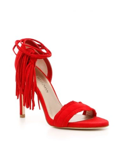 Stuart Weitzman Pompom Sandals In Red|rosso