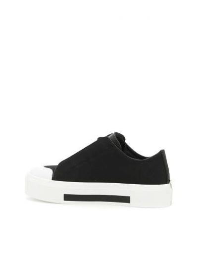 Shop Alexander Mcqueen Canvas And Leather Sneakers In Blk Whi Blk Blk|bianco