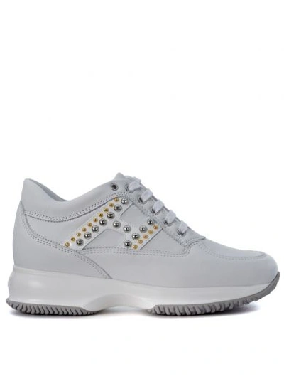 Hogan Interactive White Leather Sneaker With Studs