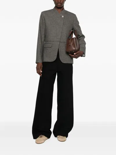 Sandro Houndstooth-pattern Crystal-embellished Blazer In Gray