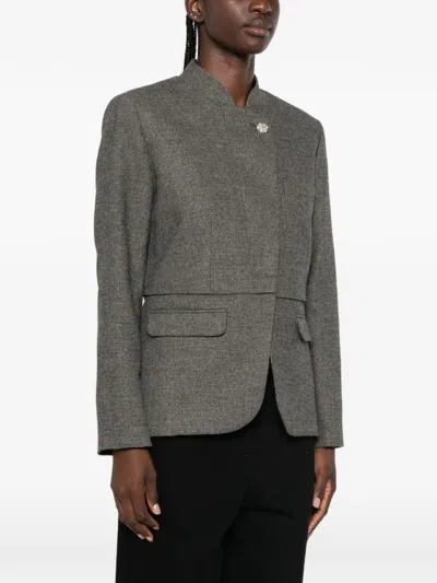 Sandro Houndstooth-pattern Crystal-embellished Blazer In Gray