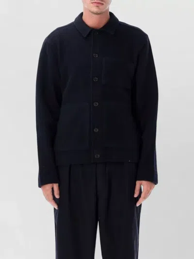 Universal Works Wool-blend Button Front Overshirt Jacket In Black